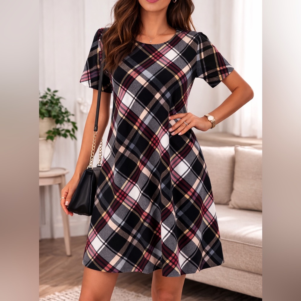 N Touch Petite Plaid Tunic Dress – PM – Classic Tartan Print